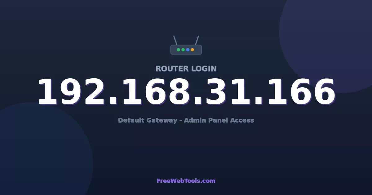 192.168.31.166 Router Login (Admin) — Step-by-Step Guide [2026]
