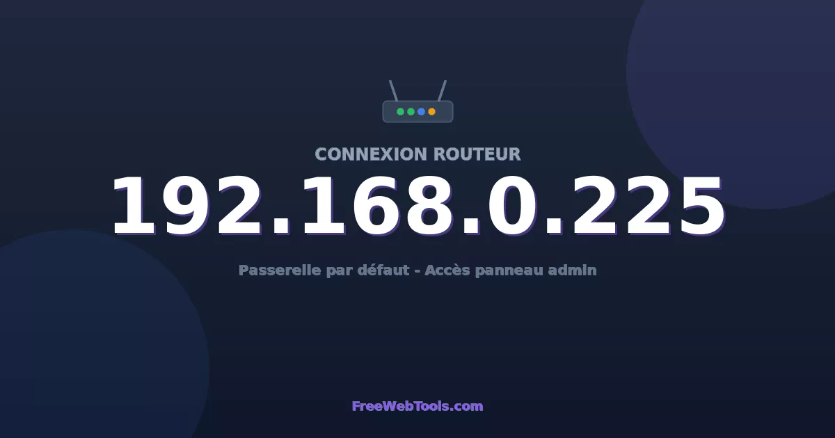 192.168.0.225 Connexion au Routeur - Guide pas-à-pas [2026]