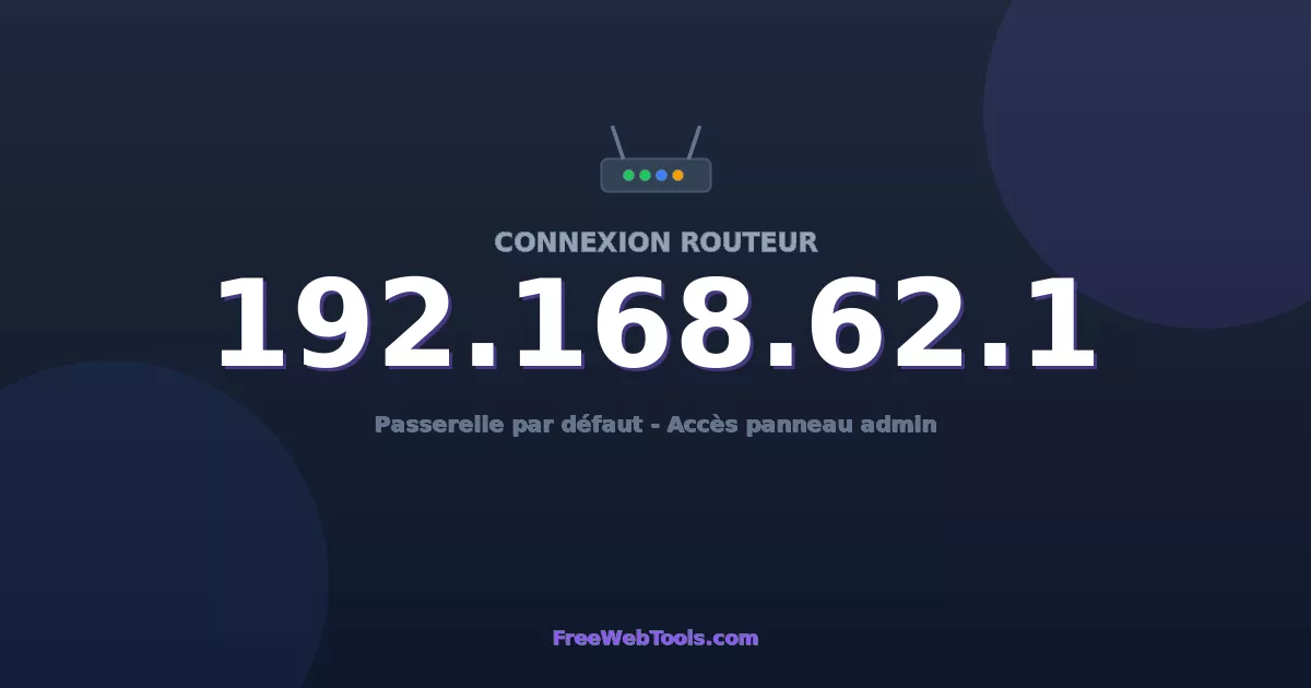 192.168.62.1 Connexion au Routeur - Guide pas-à-pas [2026]