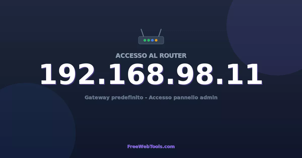 192.168.98.11 Login Admin - Password router predefinita (2026)