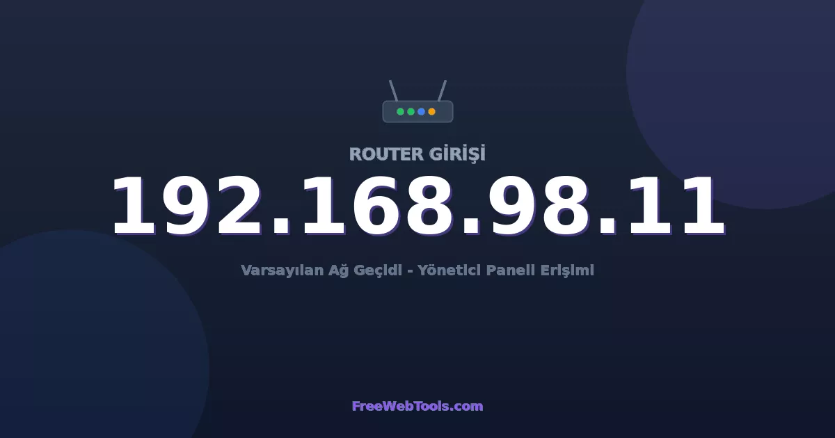 192.168.98.11 Yönetici Girişi - Varsayılan Router Şifresi (2026)